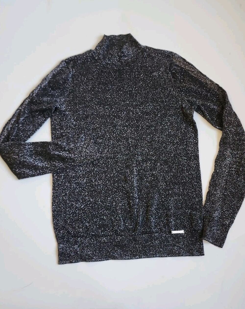 Michael Kors Metallic Sweater Black Silver Size S Crew Neck Pullover Long Sleeve